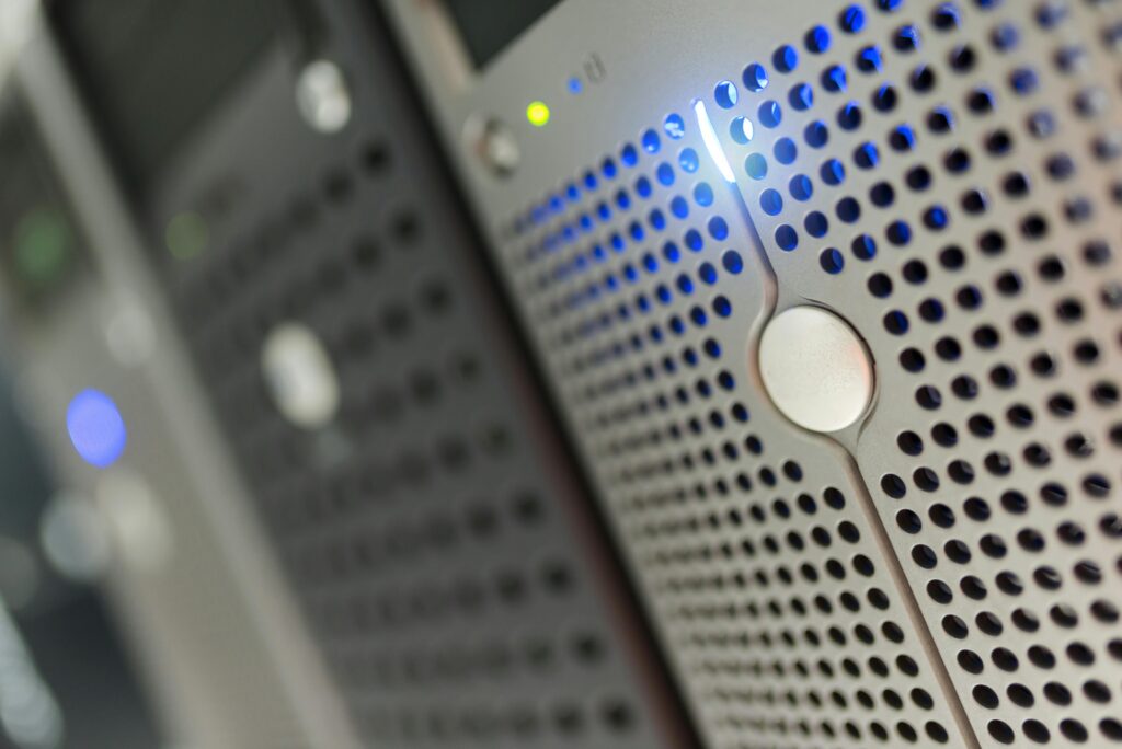 pexels photo 17489156 17489156 Focused detail of a modern server rack with blue LED indicators in a data center.